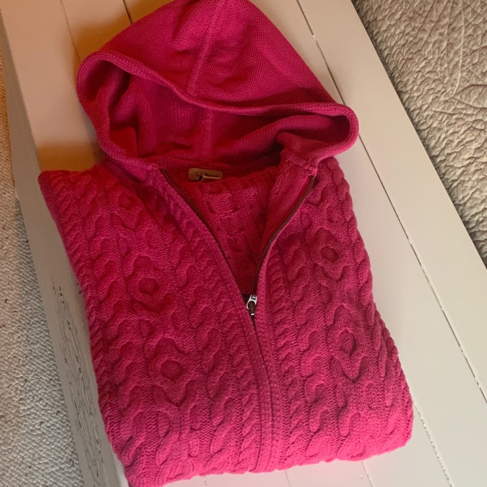 L.L. Bean Vibrant Pink Hooded Zip Cardigan